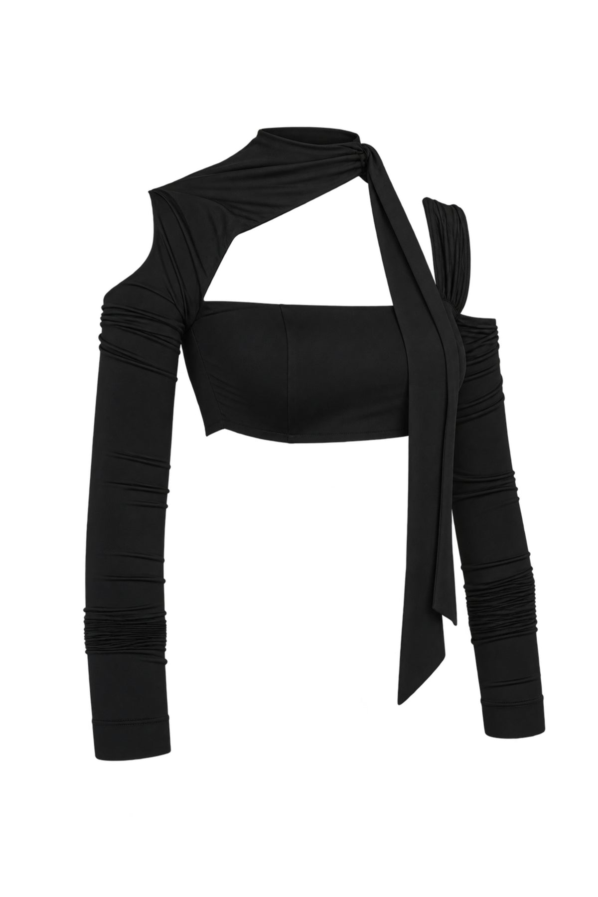 Cup of Stars Black Strappy Cut-Out Long Sleeve Crop Top
