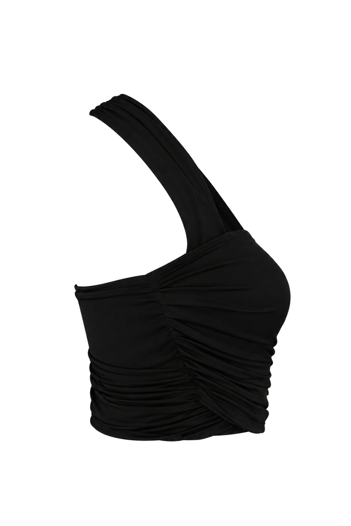 Lil & Lavantin Black Ruched One-Shoulder Crop Top