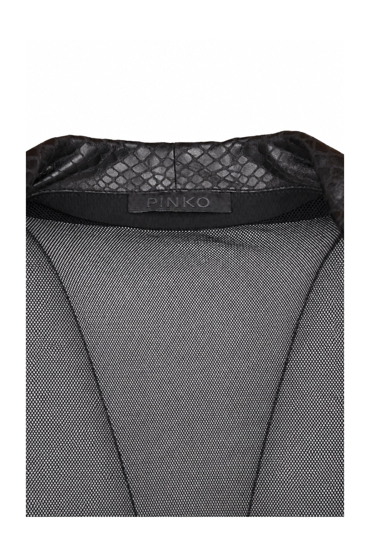 Pinko Black Sheer Mesh Tuxedo Blazer with Snake-Effect Lapels