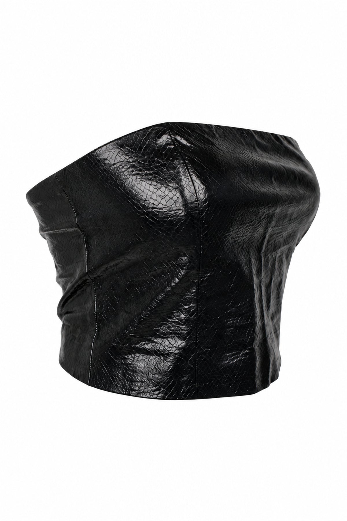 Rotate Birger Christensen Black Faux Leather Strapless Zip Top