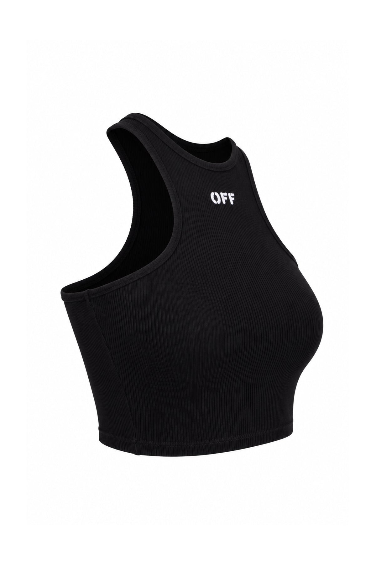 Off-White Black Ribbed Logo Racer Crop Top