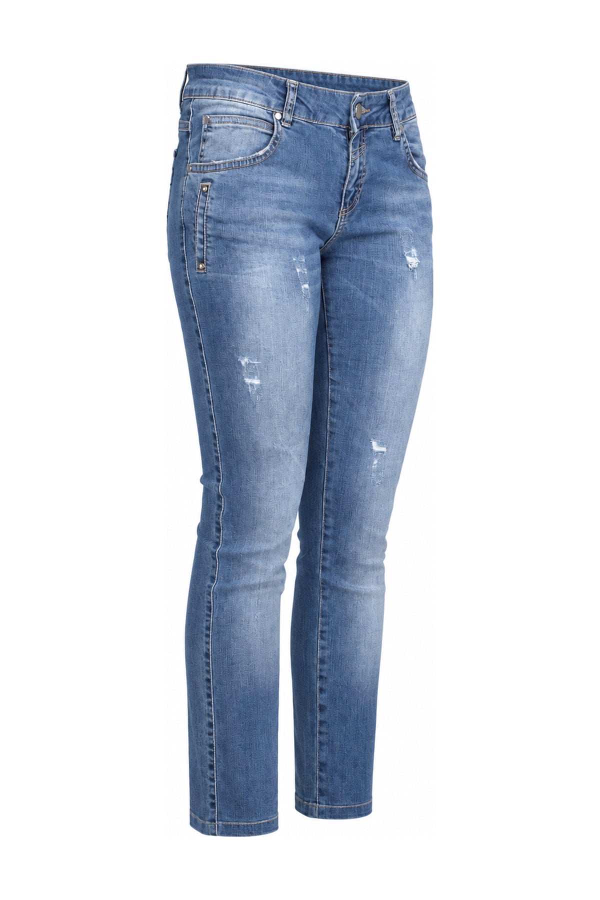Mid Blue Embroidered Slim Straight Jeans
