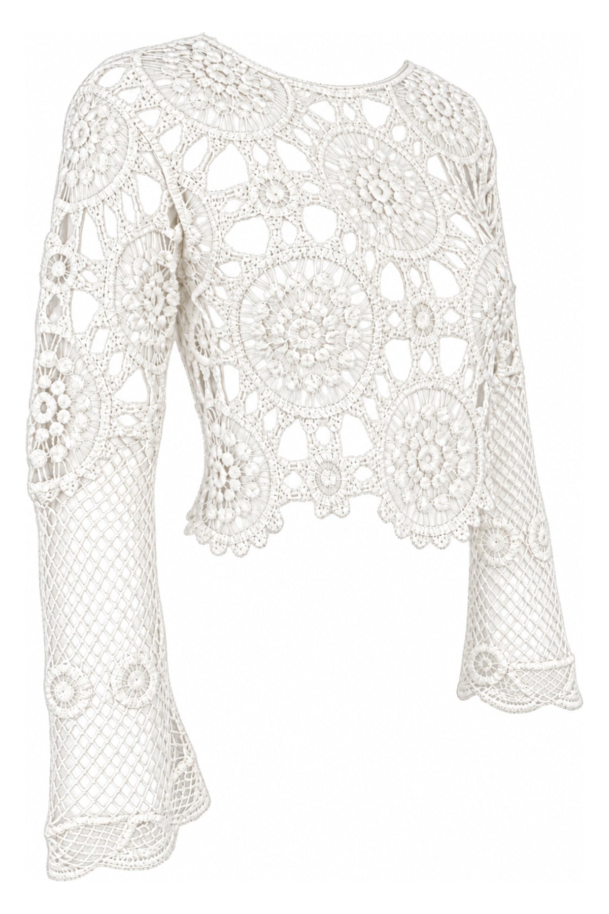 Cream Crochet Bell Sleeve Crop Top