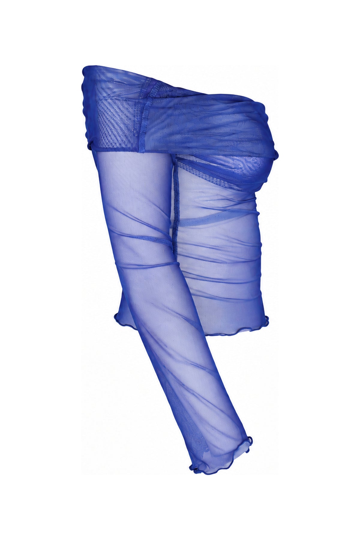 Daisy Street Blue Tie-Dye Mesh Off-Shoulder Top
