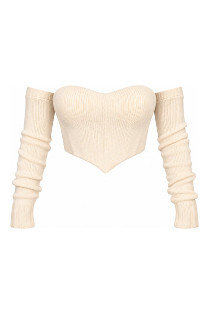 Ermanno Scervino Ivory Cashmere Bustier with Separate Sleeves