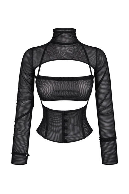 Cup of Stars Black Mesh Three-Piece Cut-Out Top Set