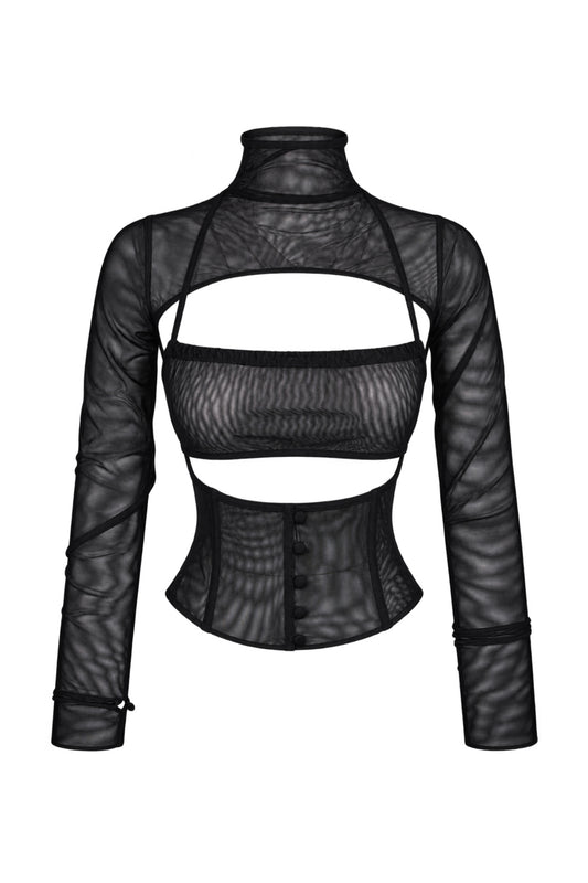 Cup of Stars Black Mesh Three-Piece Cut-Out Top Set