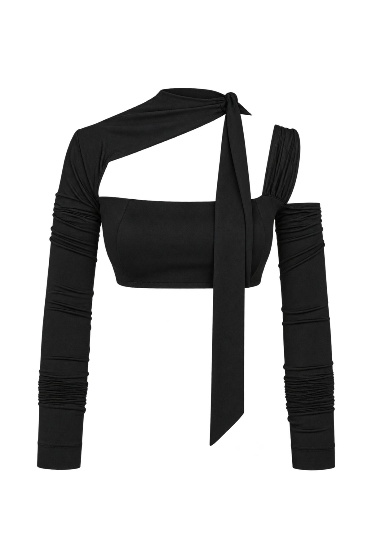 Cup of Stars Black Strappy Cut-Out Long Sleeve Crop Top