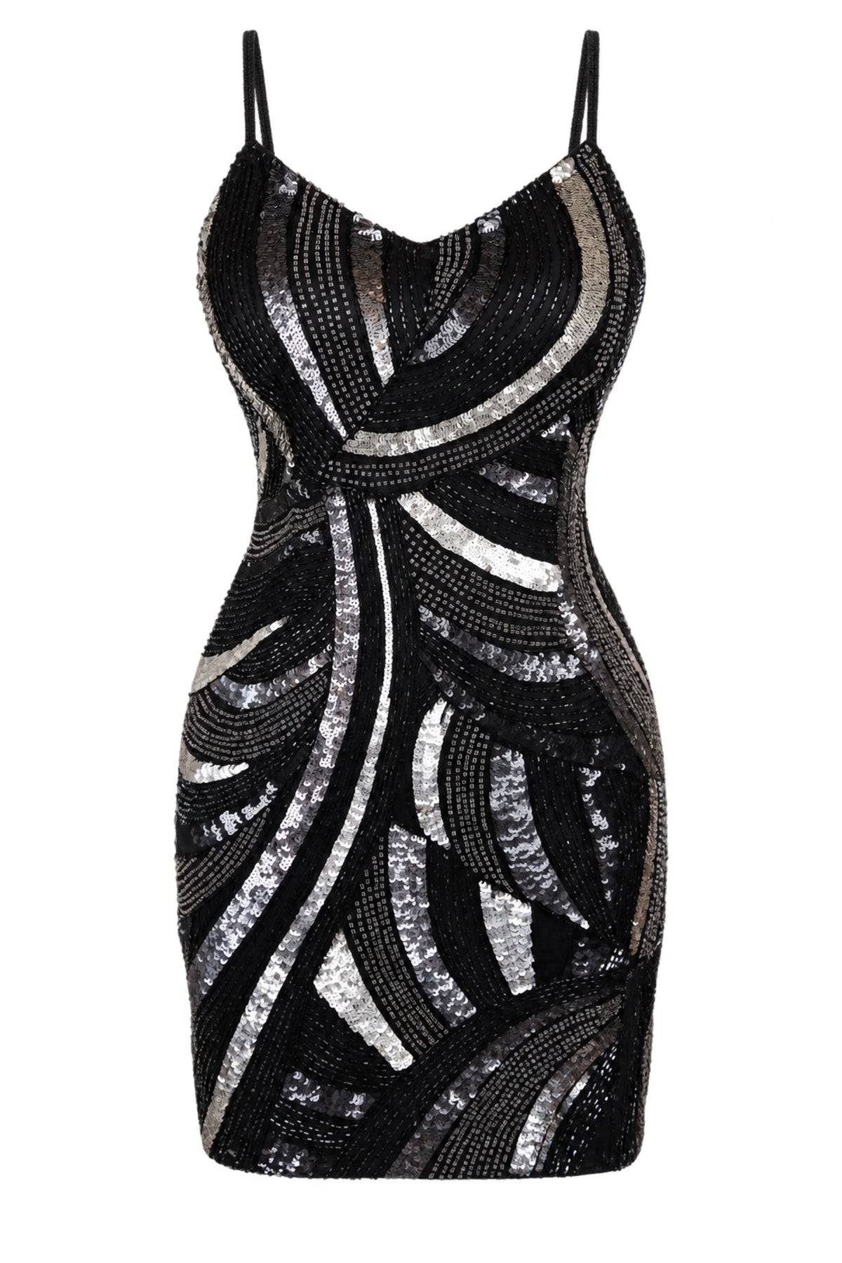 MAM Black Silver Sequin Beaded Mini Dress