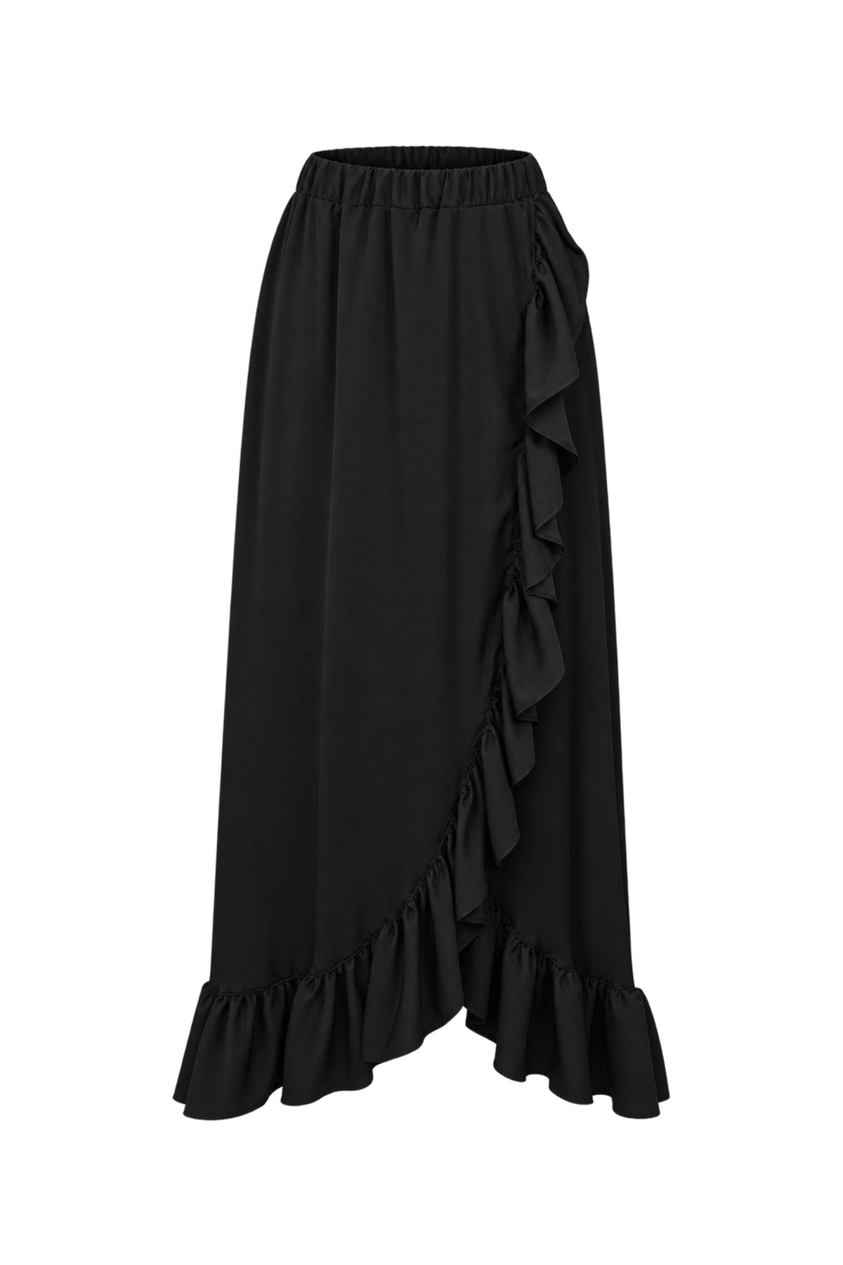 BSL Black Ruffle Wrap Maxi Skirt