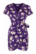 Mango Purple Floral Print Wrap Mini Dress