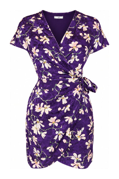Mango Purple Floral Print Wrap Mini Dress