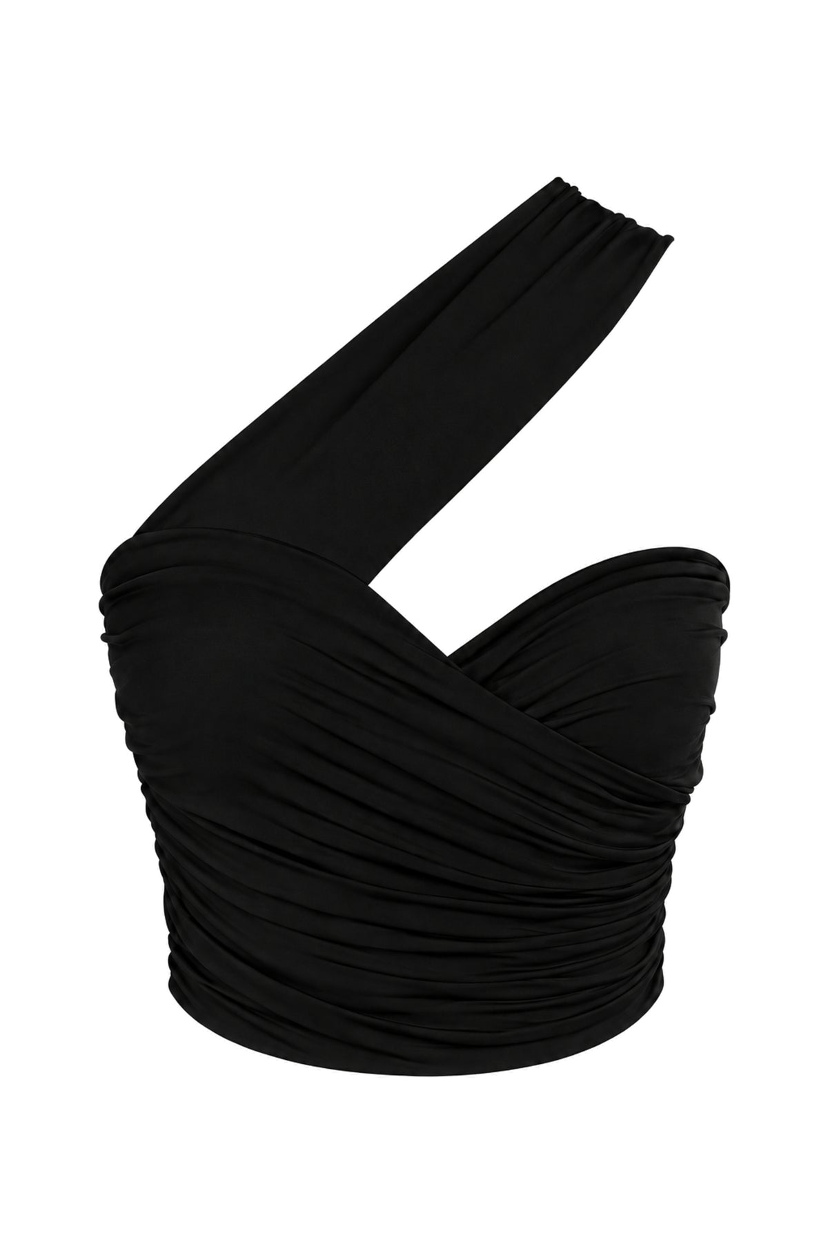 Lil & Lavantin Black Ruched One-Shoulder Crop Top