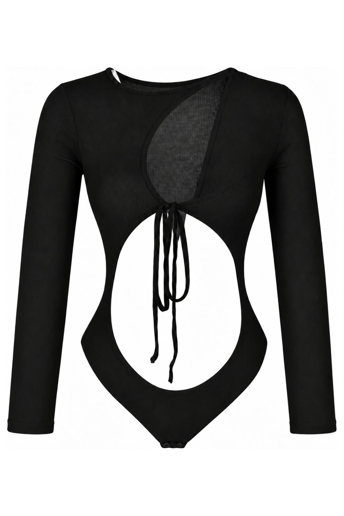IAMNOTBASIC Black Ribbed Cut-Out Tie-Front Bodysuit