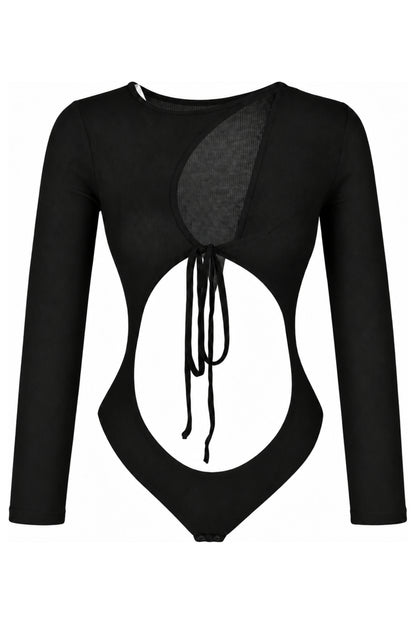 IAMNOTBASIC Black Ribbed Cut-Out Tie-Front Bodysuit