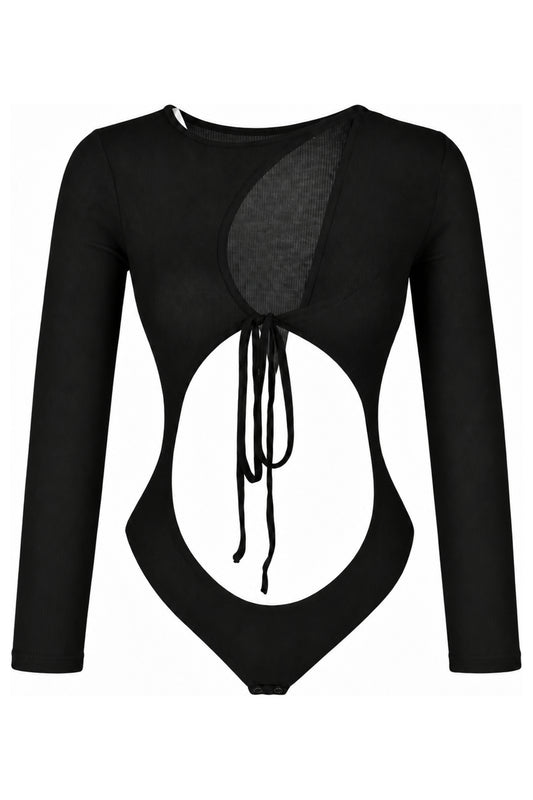 IAMNOTBASIC Black Ribbed Cut-Out Tie-Front Bodysuit