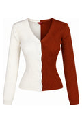 Staud Two-Tone Ivory Rust Rib Knit Cardigan