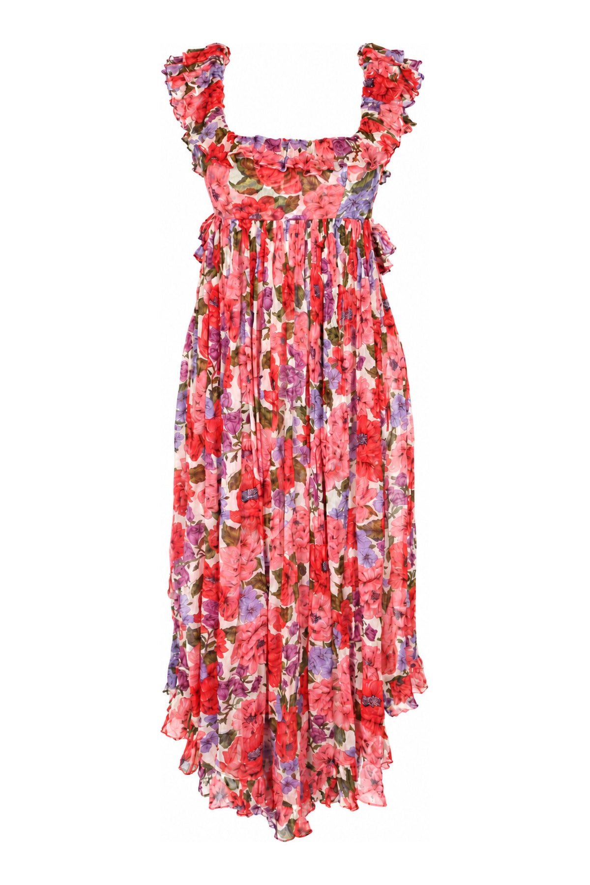 Zimmermann Red Floral Silk Ruffle Maxi Dress