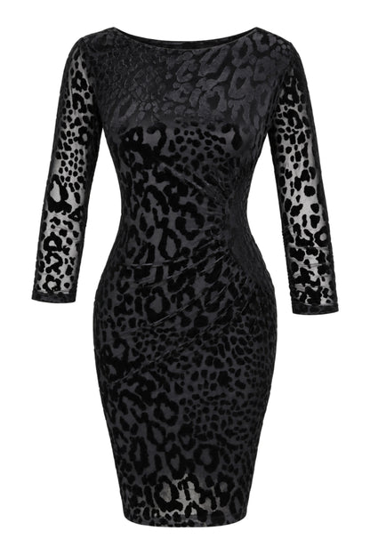 M&S Woman Black Flocked Leopard Bodycon Dress