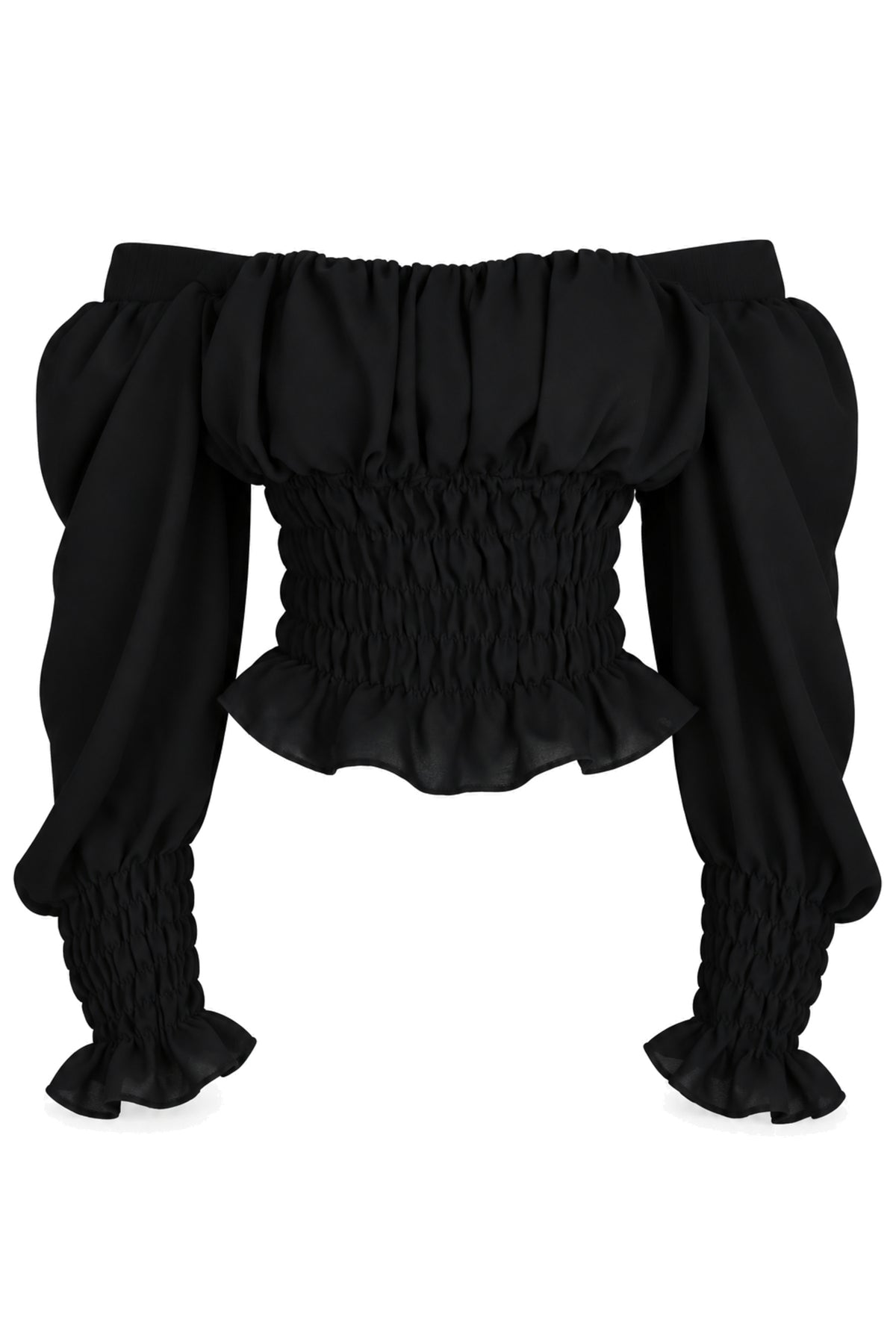Naia Black Smocked Off-Shoulder Puff Sleeve Top