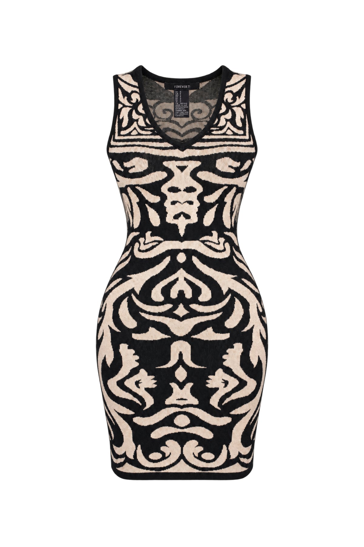 Forever 21 Black Beige Jacquard Knit Bodycon Mini Dress