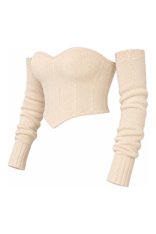 Ermanno Scervino Ivory Cashmere Bustier with Separate Sleeves