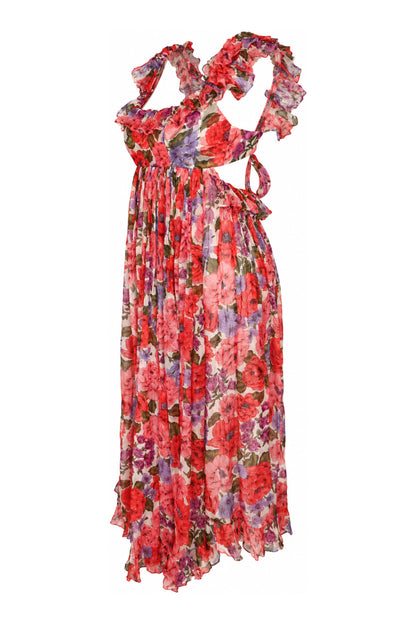 Zimmermann Red Floral Silk Ruffle Maxi Dress