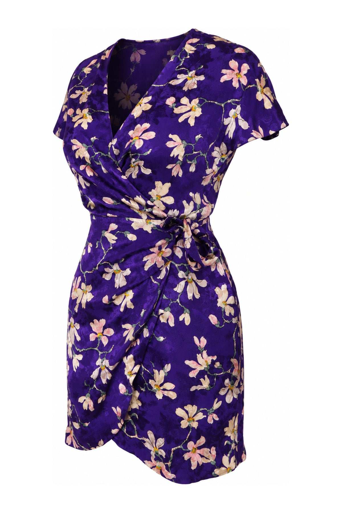 Mango Purple Floral Print Wrap Mini Dress