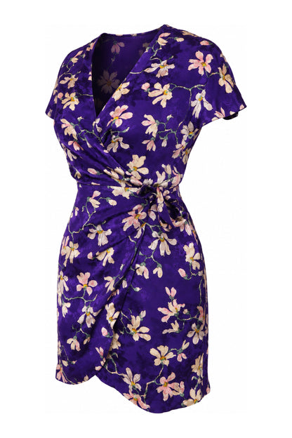 Mango Purple Floral Print Wrap Mini Dress