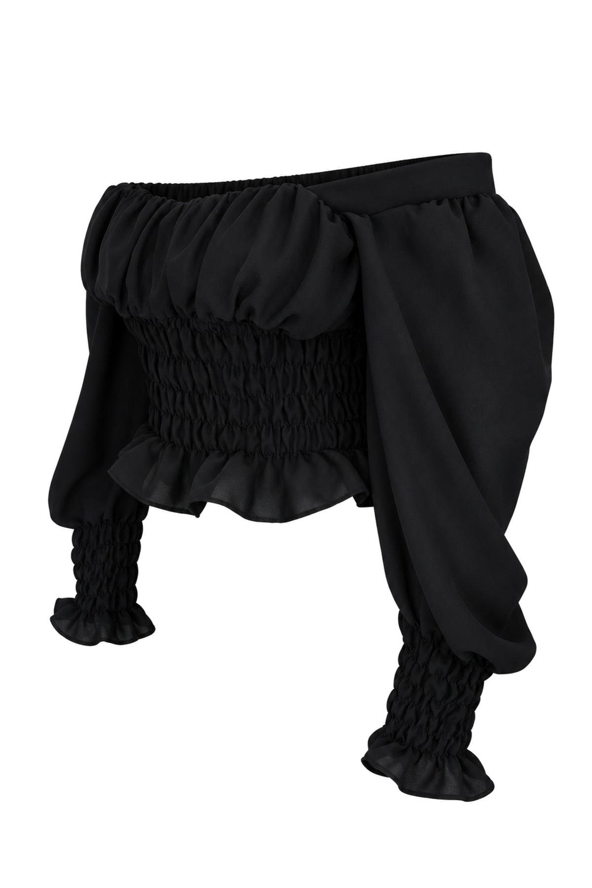 Naia Black Smocked Off-Shoulder Puff Sleeve Top