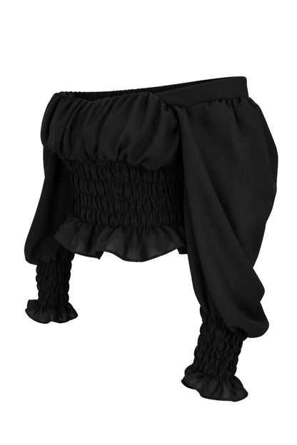Naia Black Smocked Off-Shoulder Puff Sleeve Top