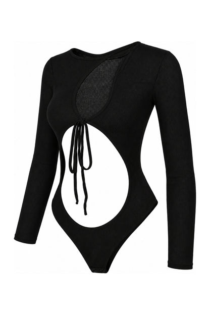 IAMNOTBASIC Black Ribbed Cut-Out Tie-Front Bodysuit