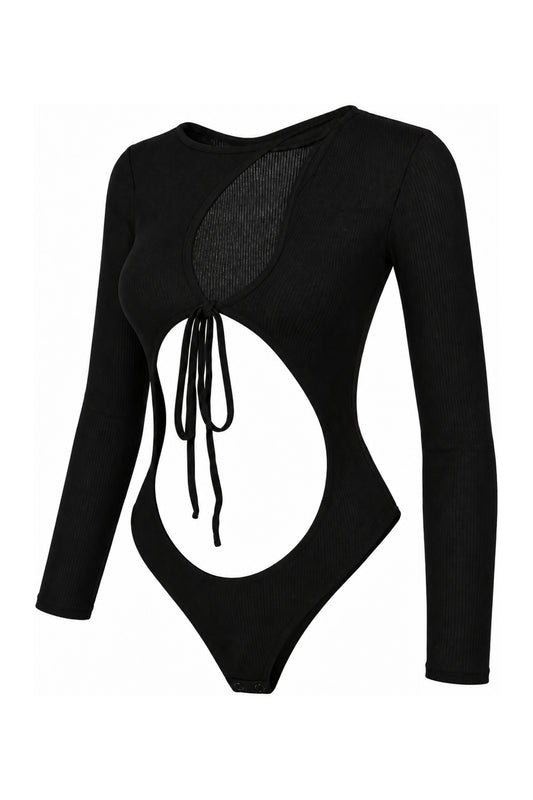 IAMNOTBASIC Black Ribbed Cut-Out Tie-Front Bodysuit
