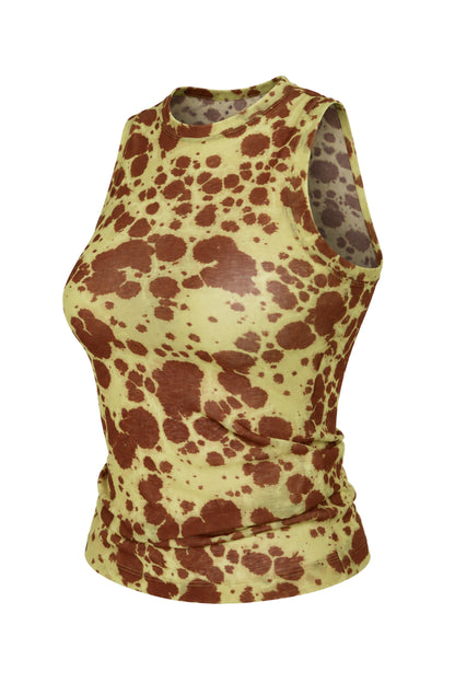 Nanushka Giraffe Print Sheer Mesh Tank Top