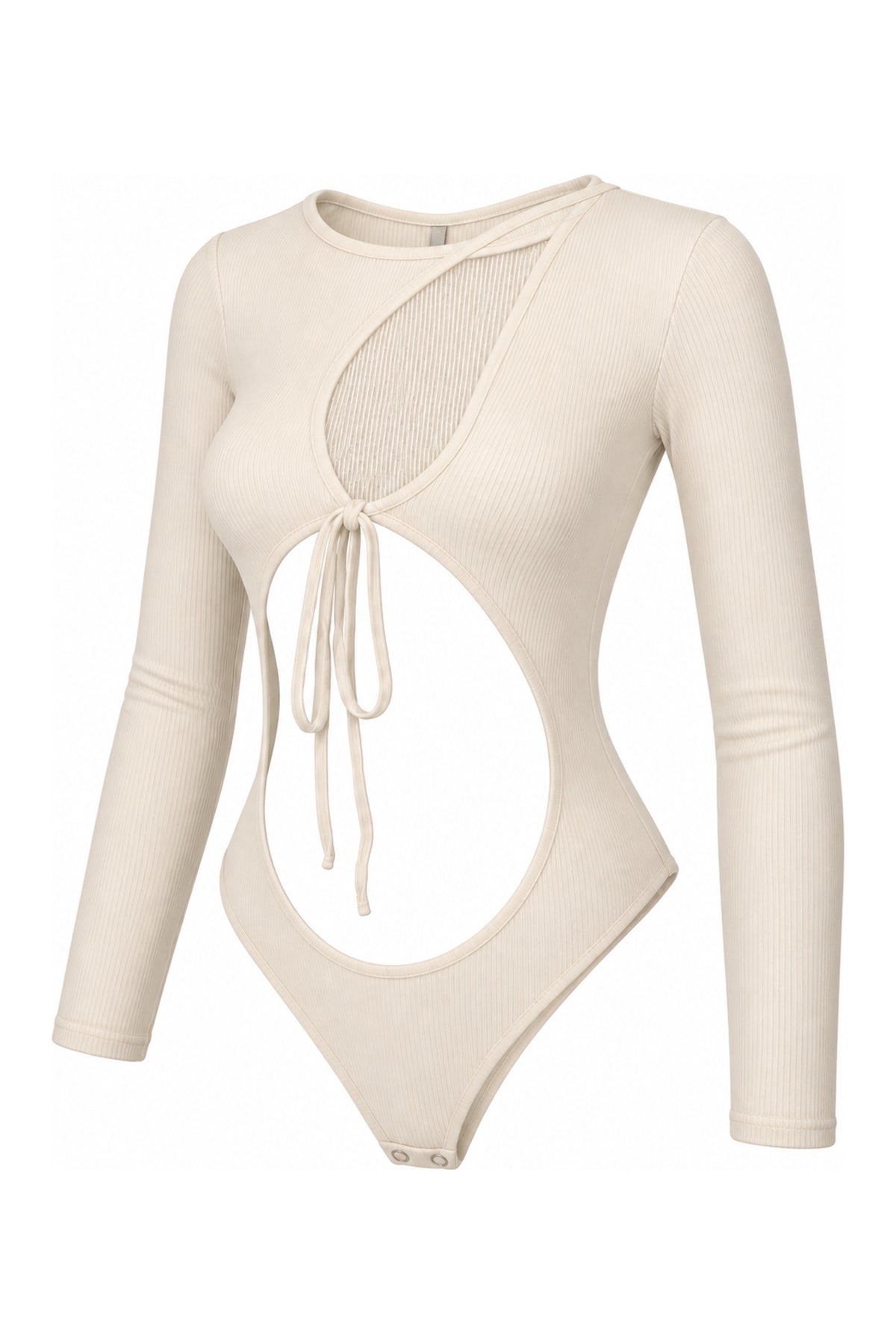 IAMNOTBASIC Cream Ribbed Cut-Out Tie-Front Bodysuit