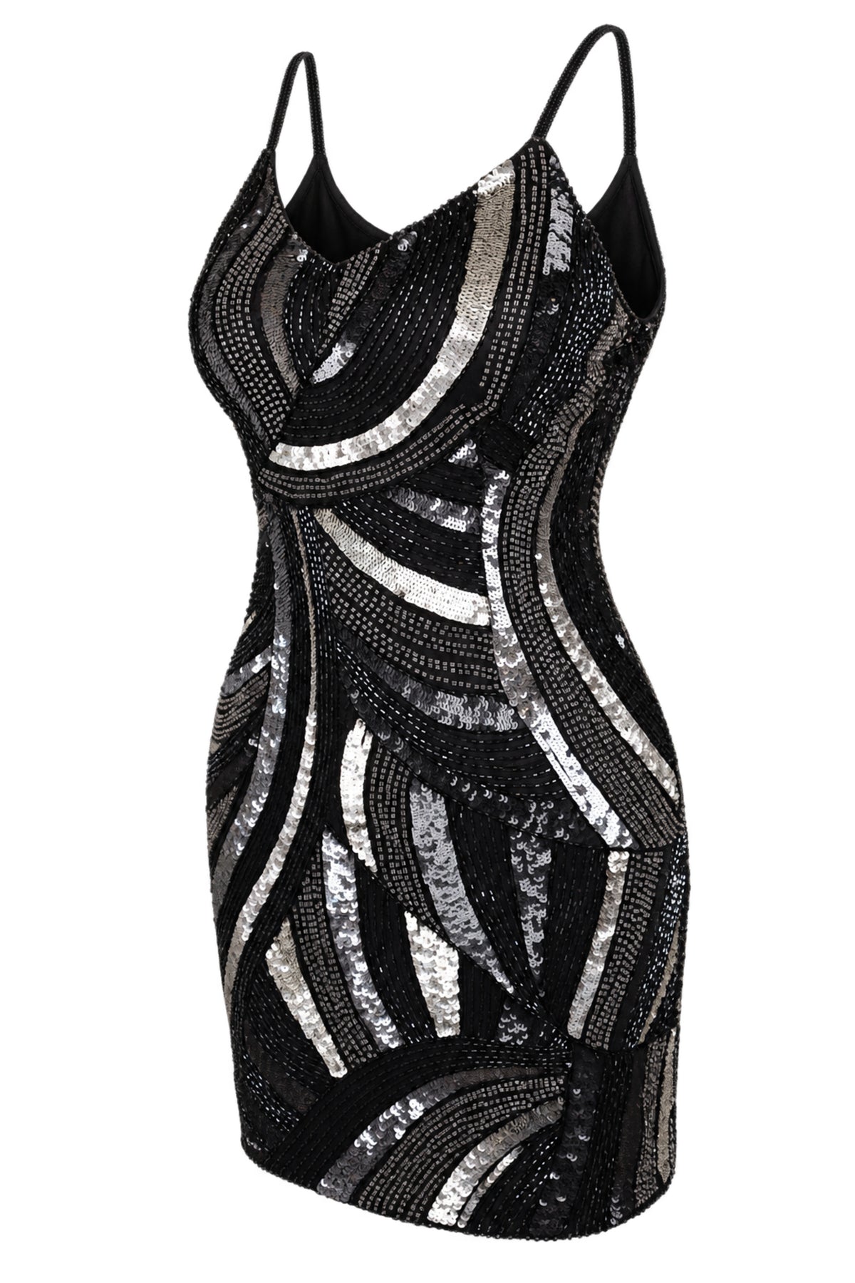 MAM Black Silver Sequin Beaded Mini Dress
