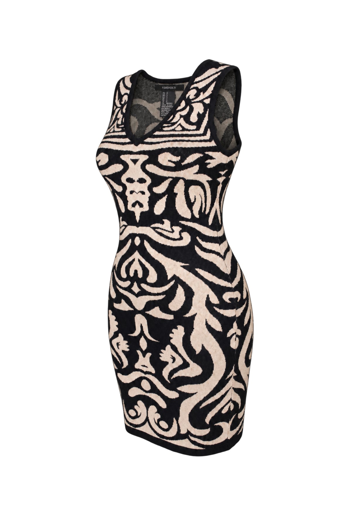 Forever 21 Black Beige Jacquard Knit Bodycon Mini Dress