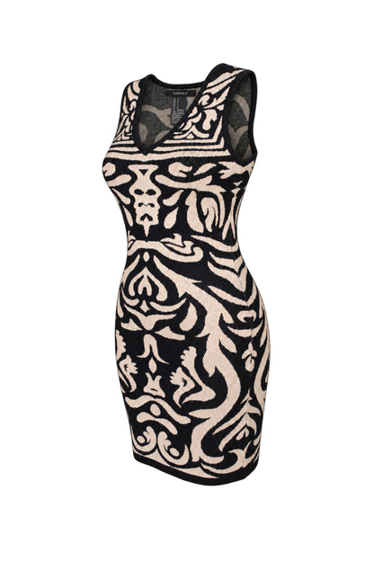 Forever 21 Black Beige Jacquard Knit Bodycon Mini Dress