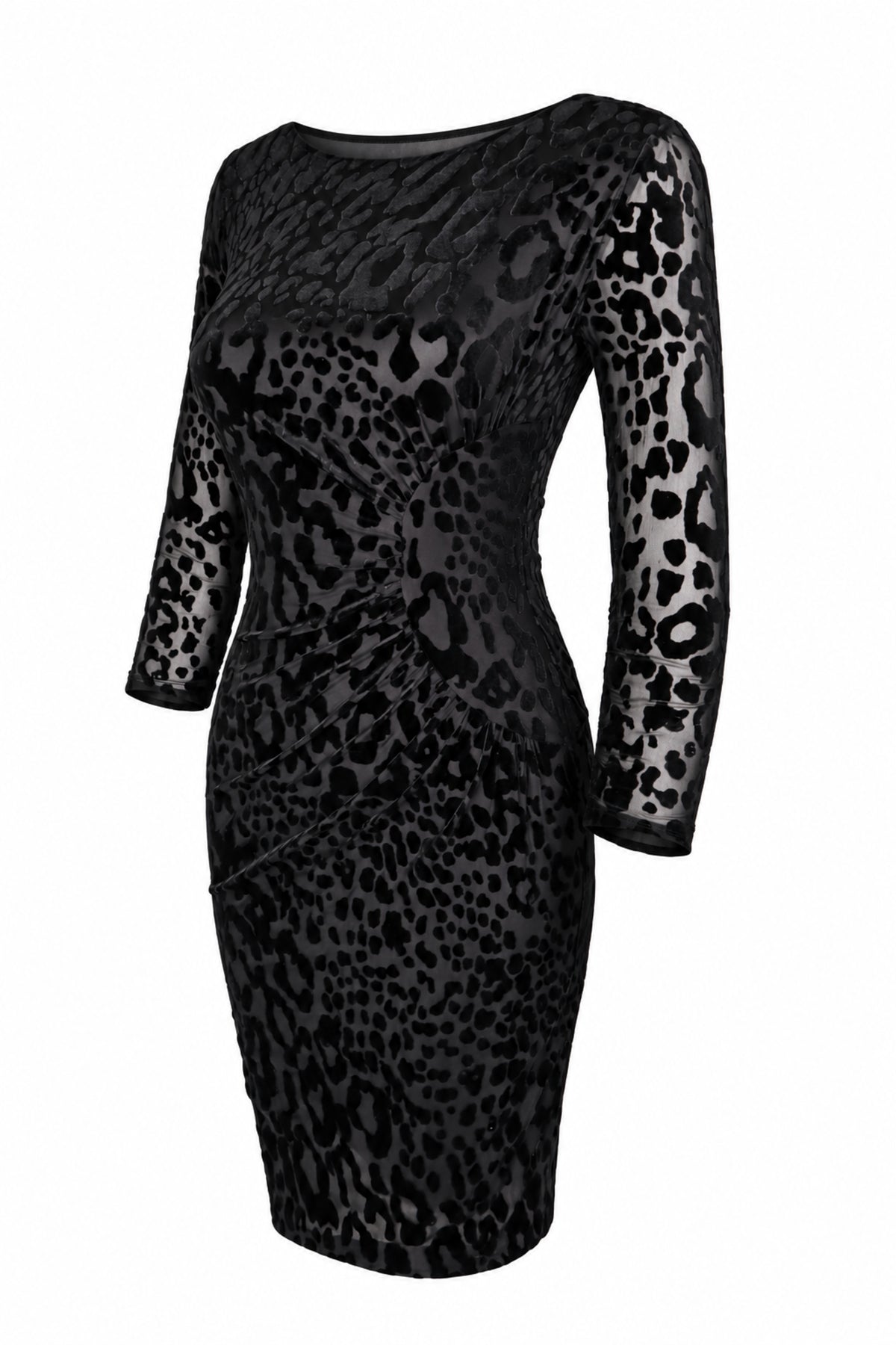 M&S Woman Black Flocked Leopard Bodycon Dress