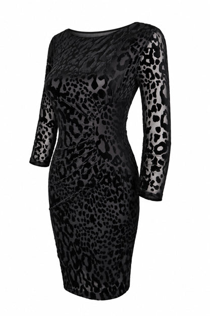 M&S Woman Black Flocked Leopard Bodycon Dress