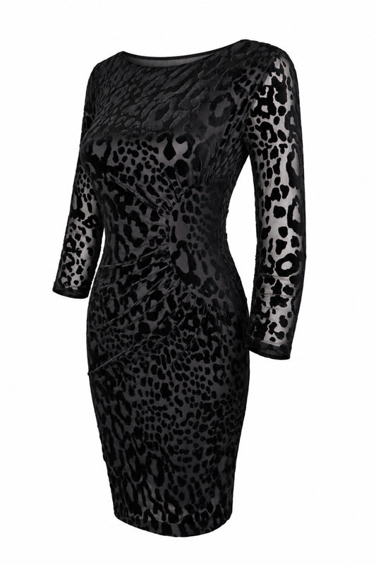 M&S Woman Black Flocked Leopard Bodycon Dress