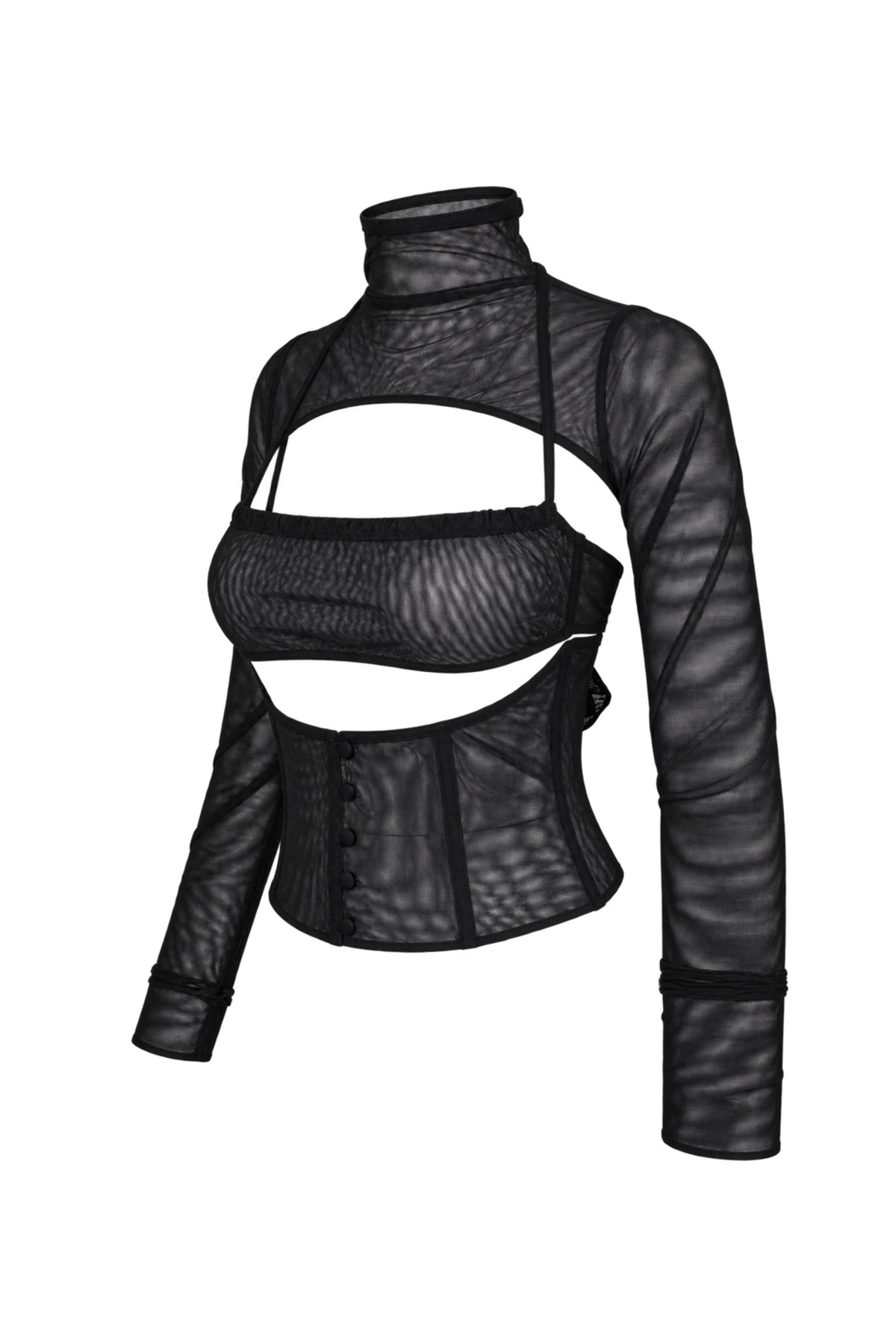 Cup of Stars Black Mesh Three-Piece Cut-Out Top Set