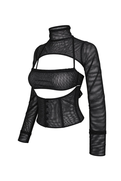 Cup of Stars Black Mesh Three-Piece Cut-Out Top Set