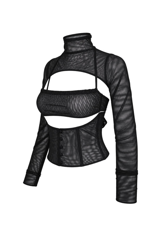 Cup of Stars Black Mesh Three-Piece Cut-Out Top Set