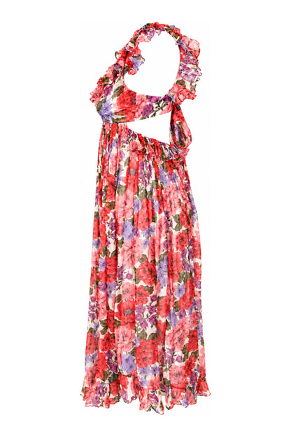 Zimmermann Red Floral Silk Ruffle Maxi Dress