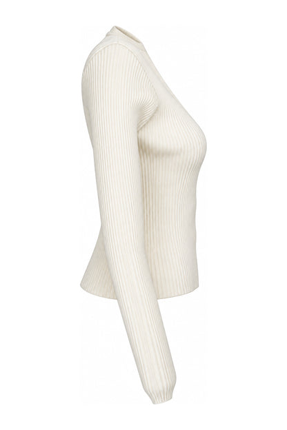 Staud Two-Tone Ivory Rust Rib Knit Cardigan