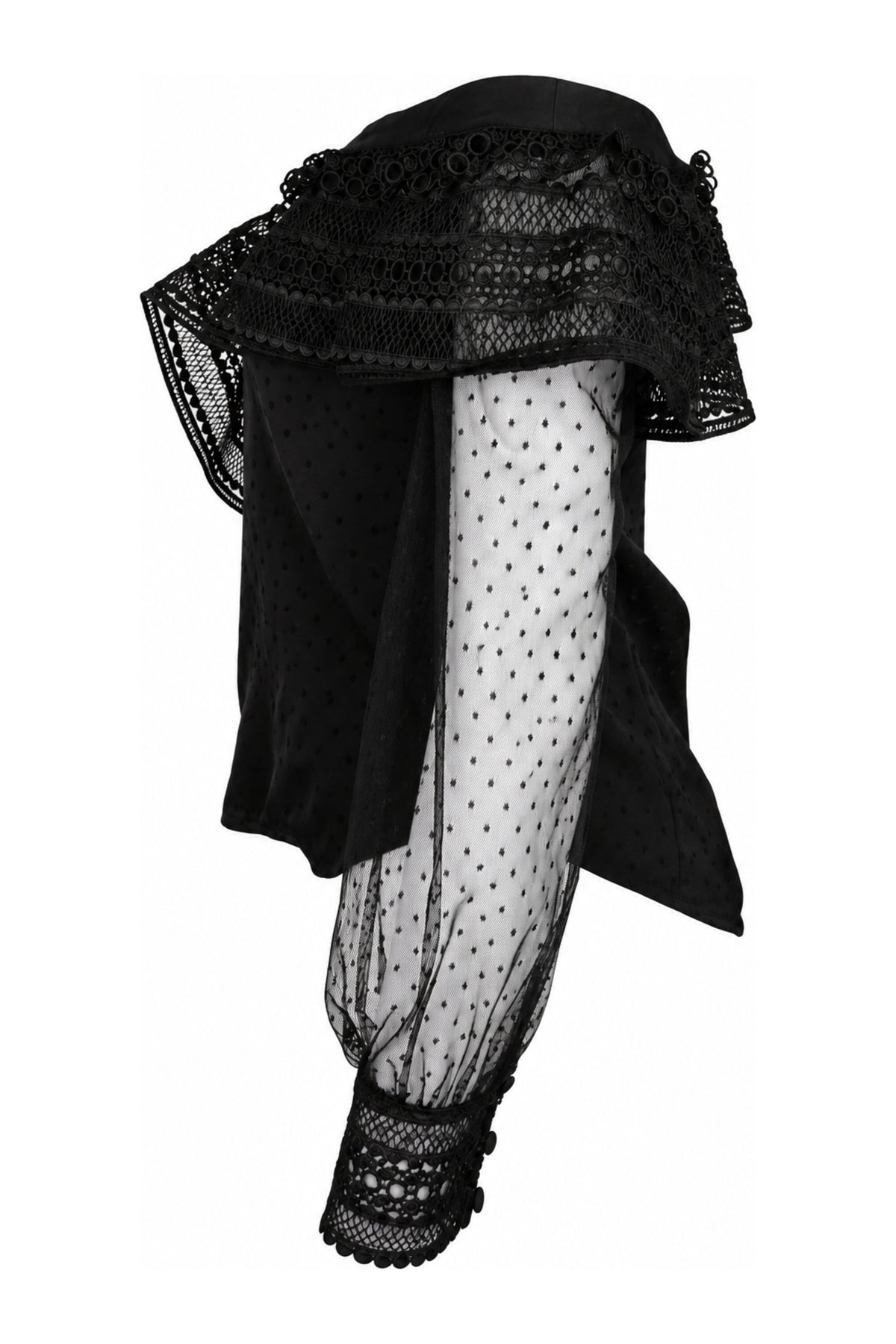 Self-Portrait Black One-Shoulder Lace and Dot Mesh Top