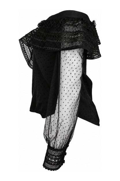 Self-Portrait Black One-Shoulder Lace and Dot Mesh Top