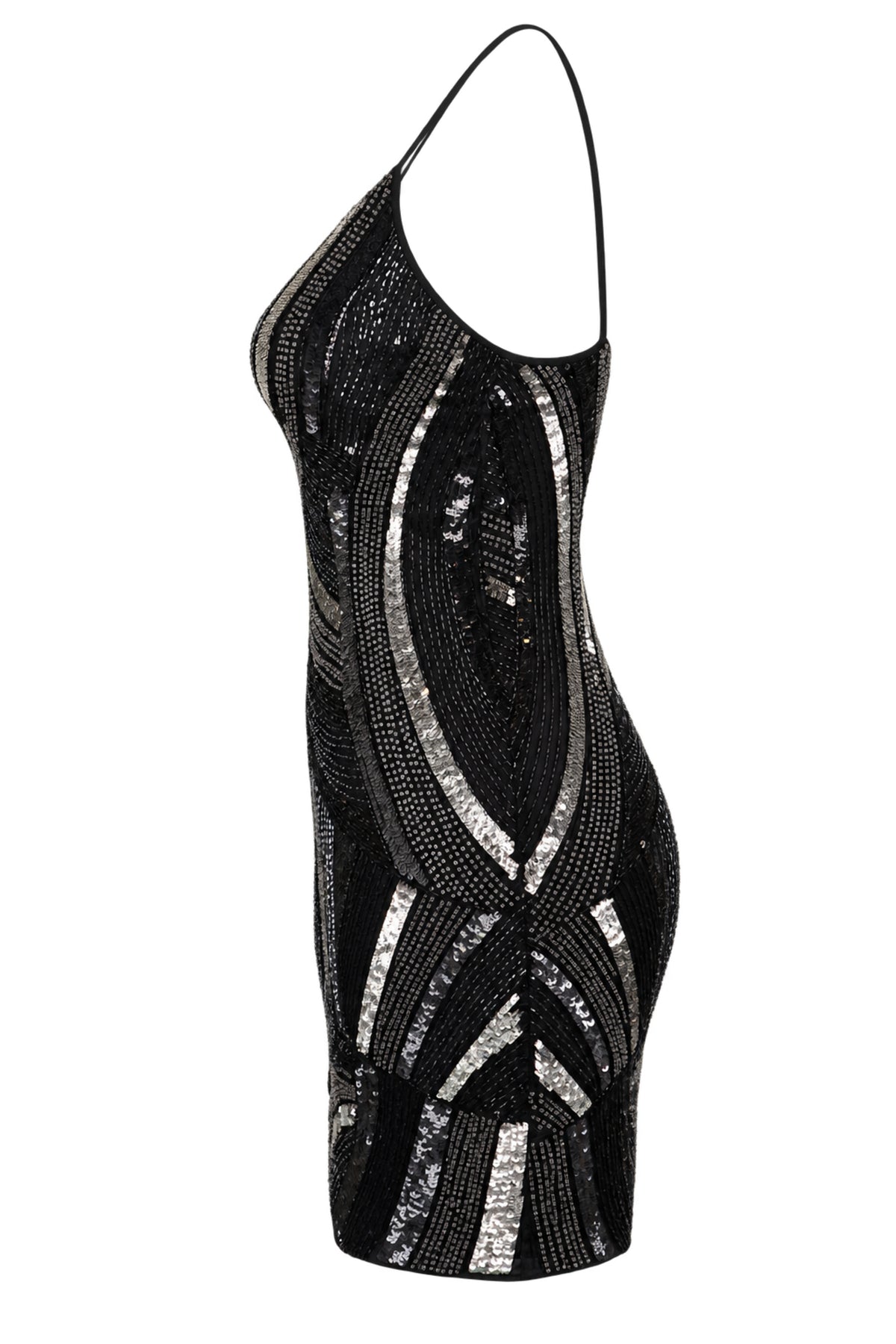 MAM Black Silver Sequin Beaded Mini Dress