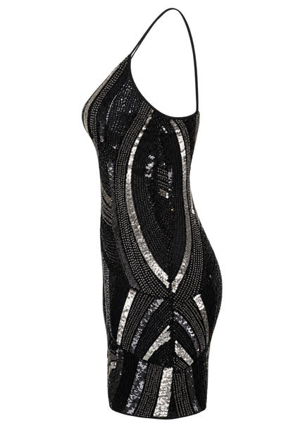 MAM Black Silver Sequin Beaded Mini Dress